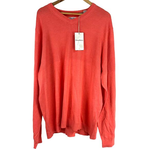 Tommy Bahama NWT Island Zone Big Tall Orange Sweater Men's Size 2XLT V-Neck - Picture 1 of 11